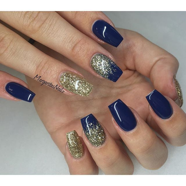 Blue And Gold Nail Art
 Dark blue ‍ nails