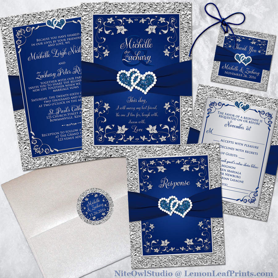 Blue And Silver Wedding Invitations
 Navy Blue and Silver Wedding Invitation Set