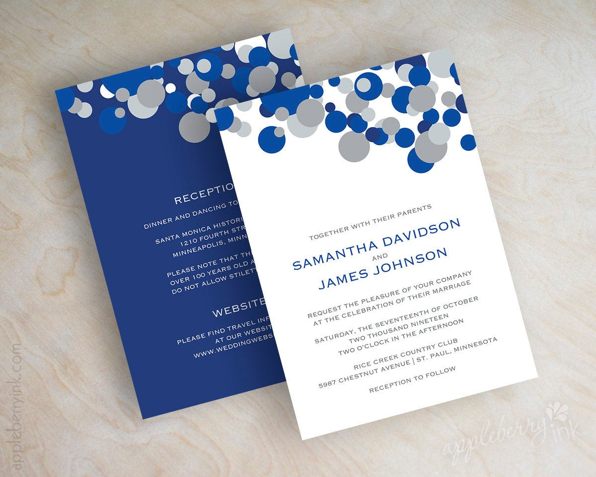 Blue And Silver Wedding Invitations
 Blue and silver polka dot wedding invitations sapphire blue