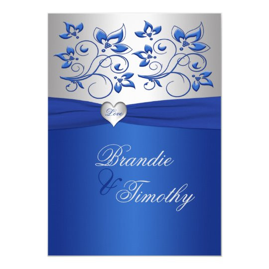 Blue And Silver Wedding Invitations
 Royal Blue and Silver Heart Wedding Invitation
