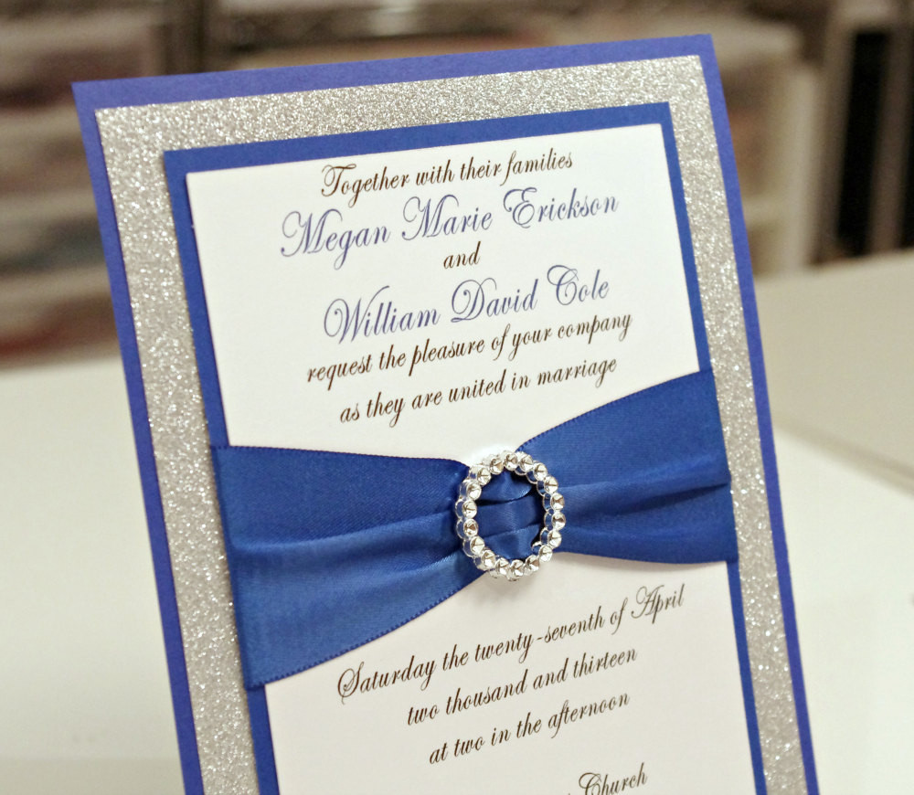 Blue And Silver Wedding Invitations
 Stunning DIY Royal Blue & Silver Glitter Wedding by