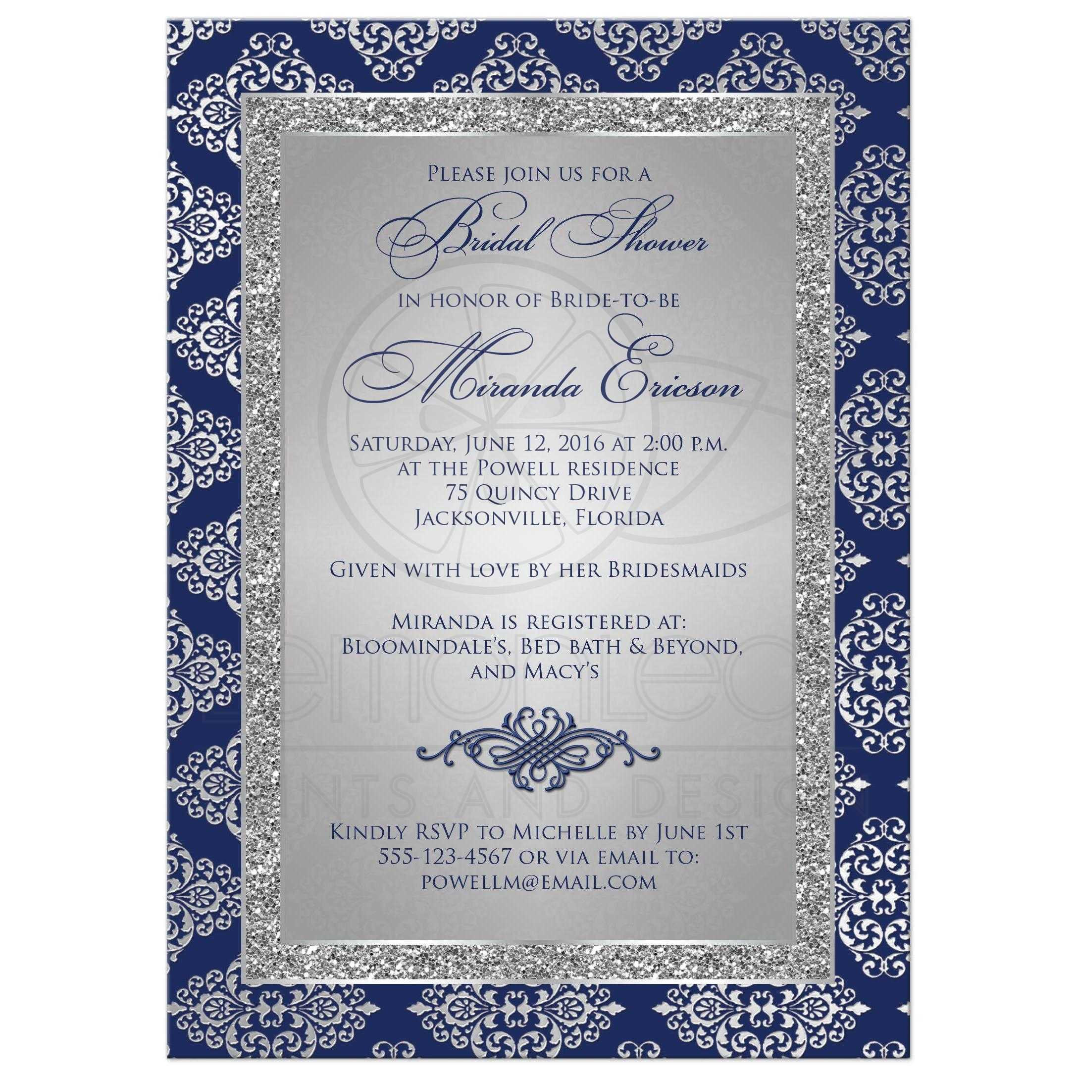Blue And Silver Wedding Invitations
 Bridal Shower Invitation