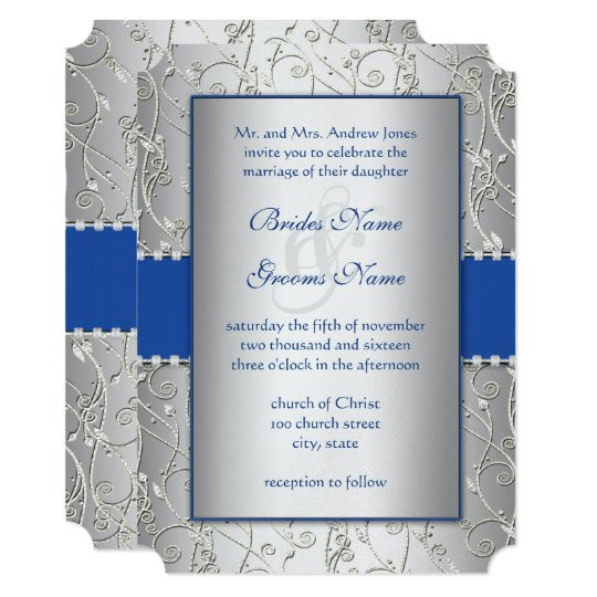 Blue And Silver Wedding Invitations
 Monogram Royal Blue Silver Wedding Invitations