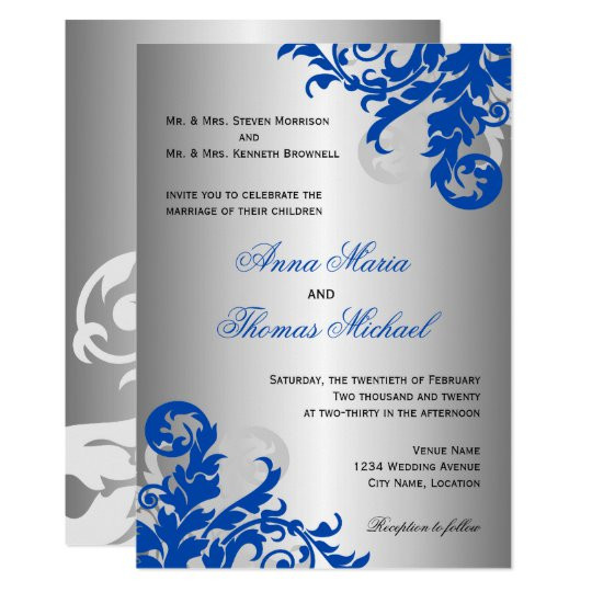 Blue And Silver Wedding Invitations
 Royal Blue and Silver Flourish Wedding Invitation