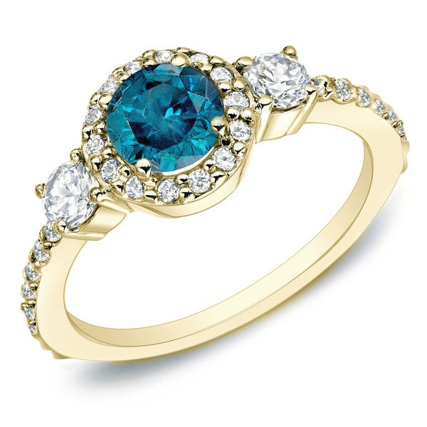 Blue Diamond Rings For Sale
 Shop Auriya 3 4ctw Halo 3 Stone Blue Diamond Engagement