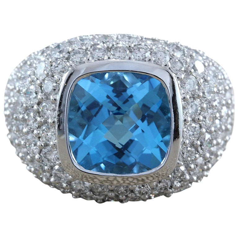 Blue Diamond Rings For Sale
 Blue Topaz Diamond Gold Cocktail Ring For Sale at 1stdibs