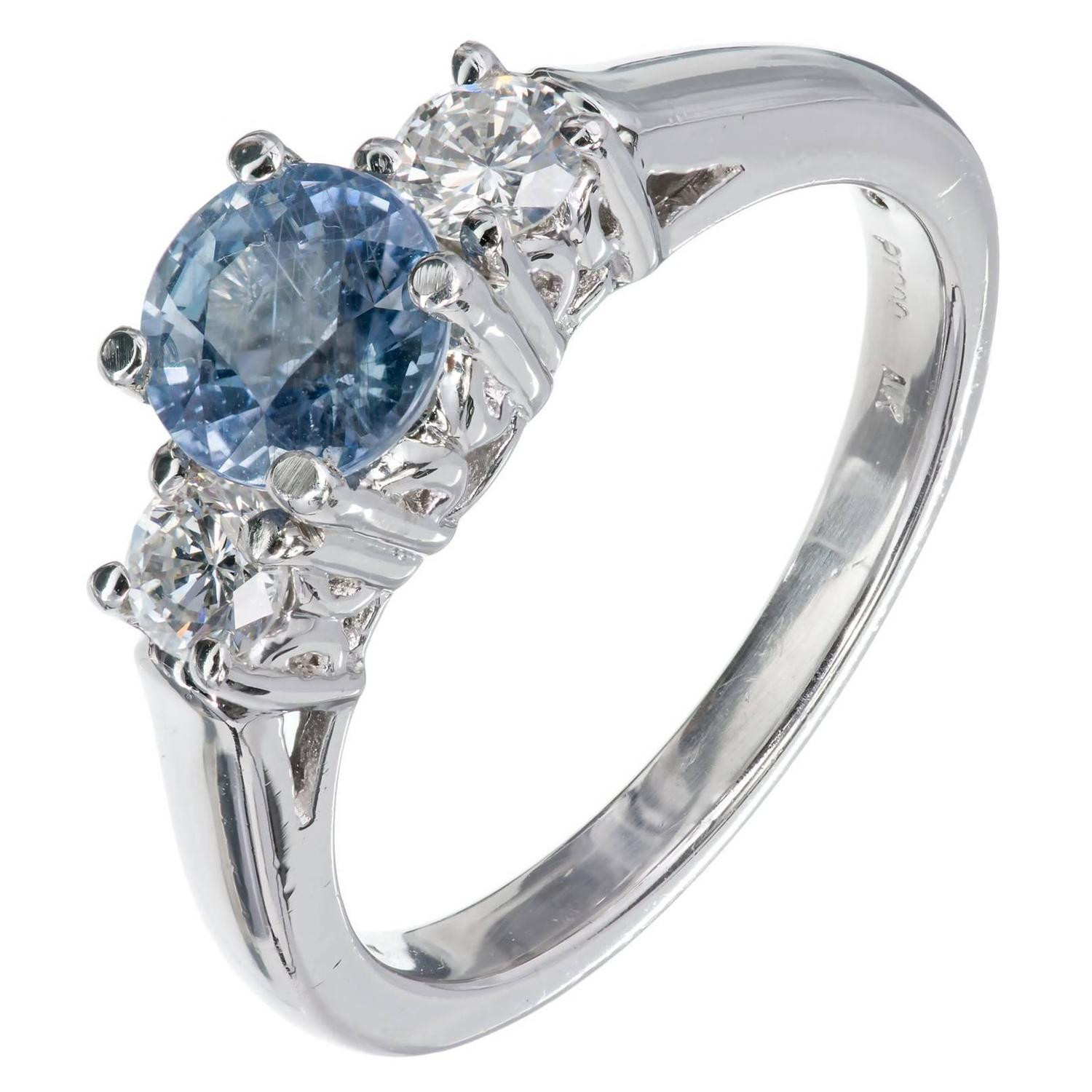 Blue Diamond Rings For Sale
 Natural Light Blue Sapphire Diamond Platinum Three Stone