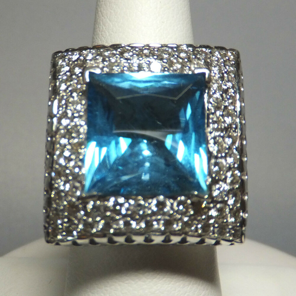 Blue Diamond Rings For Sale
 Estate Sale 18 Karat White Gold Genuine Blue Topaz