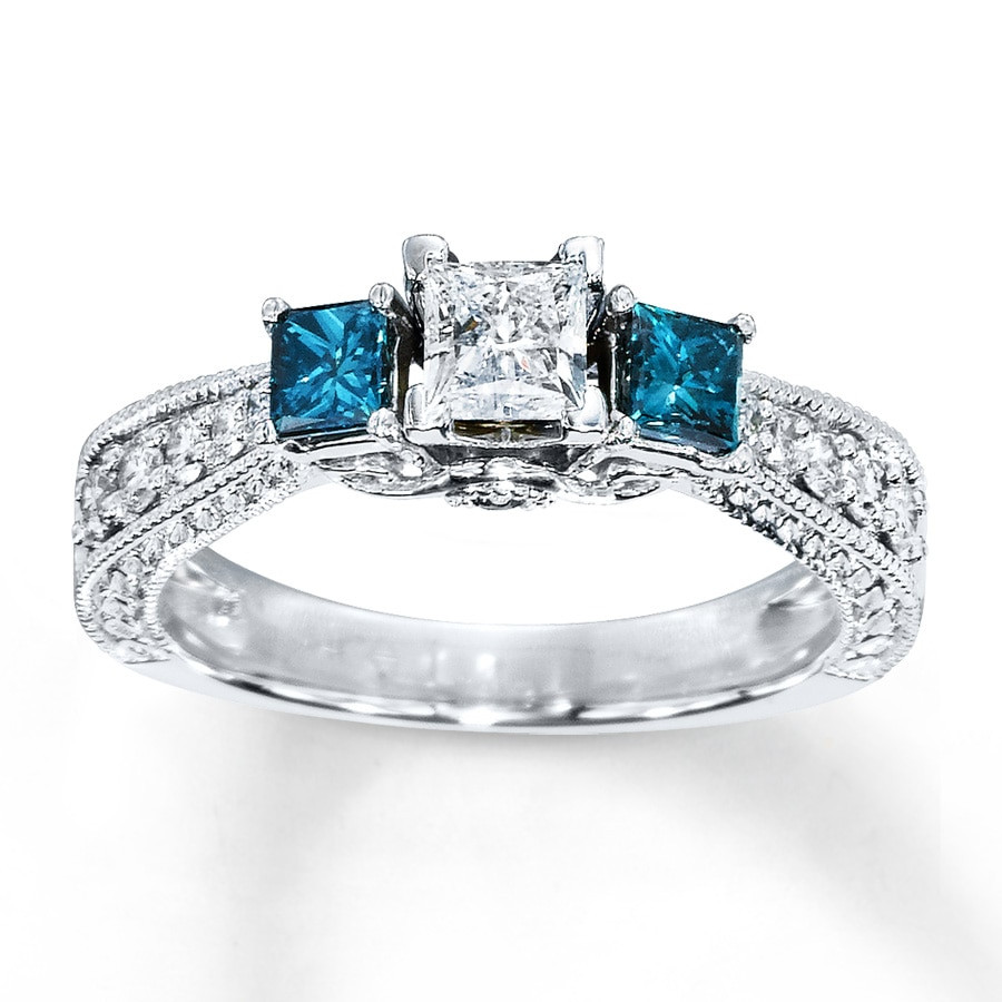 Blue Diamonds Rings
 Blue Diamond Ring 1 carat tw Princess cut 14K White Gold