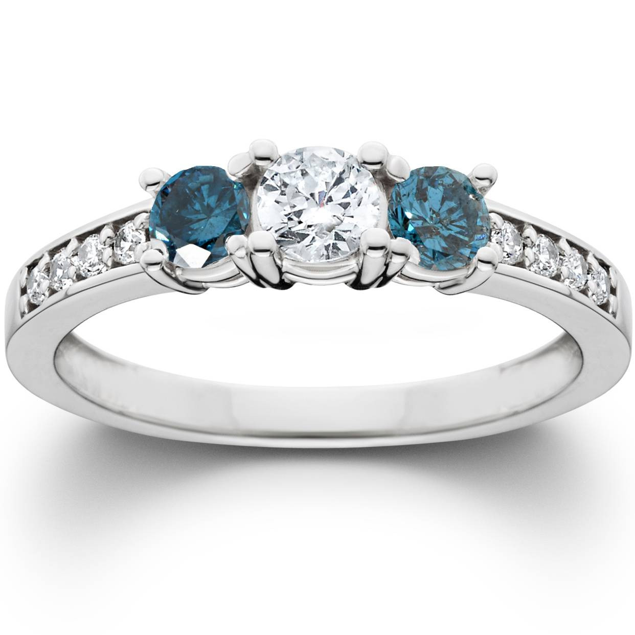 Blue Diamonds Rings
 1ct Treated Blue Diamond 3 Stone Engagement Ring 14K White