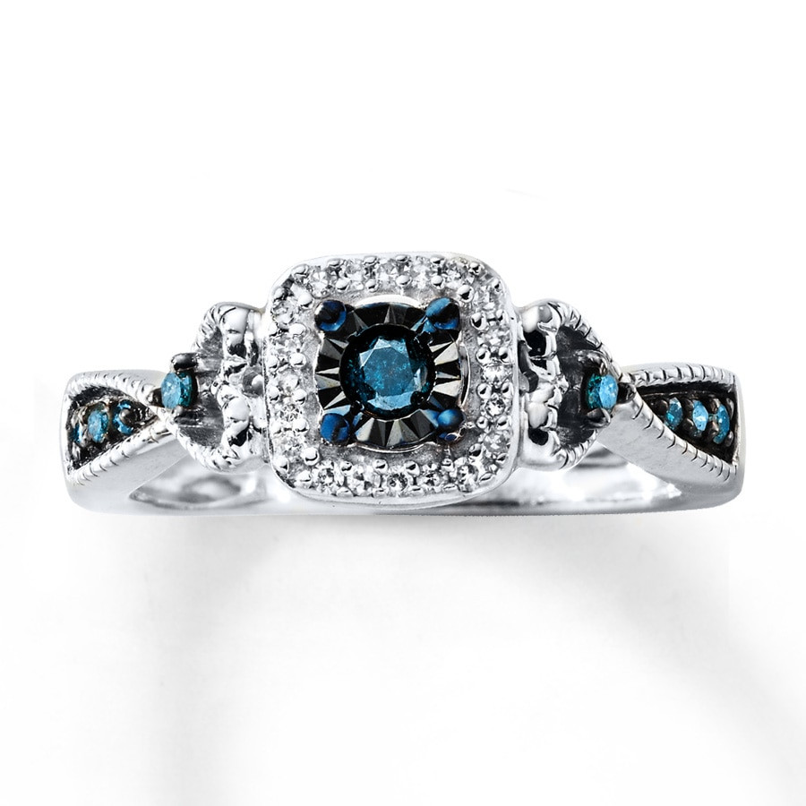 Blue Diamonds Rings
 Blue Diamond Promise Ring 1 4 ct tw Round cut Sterling