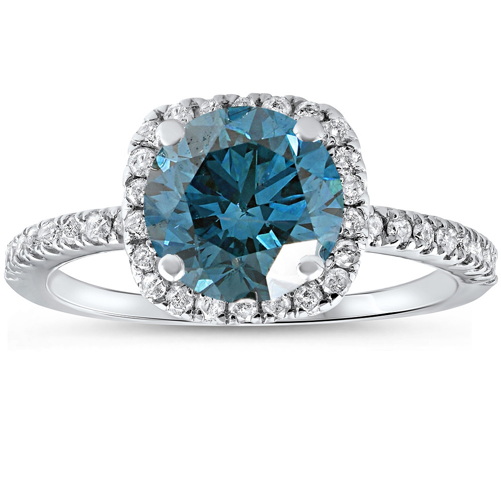 Blue Diamonds Rings
 1 3 4 ct Blue Diamond Cushion Halo Engagement Ring 14k