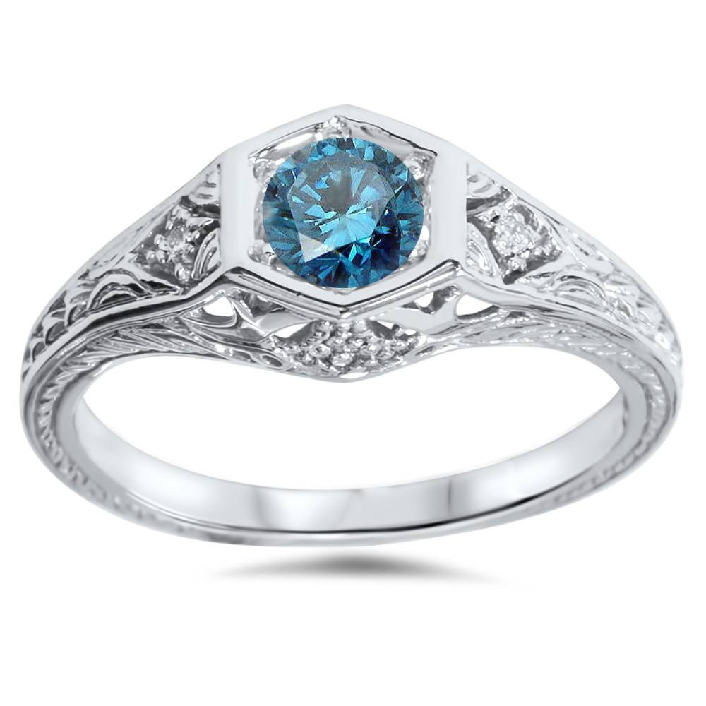 Blue Diamonds Rings
 3 8ct Treated Vintage Blue Diamond Engagement Ring 14K