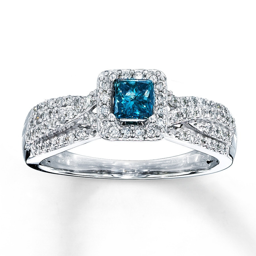 Blue Diamonds Rings
 Blue White Diamond Ring 1 2 ct tw Princess cut 10K White