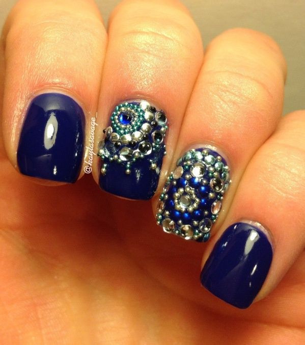 Blue Nail Designs With Rhinestones
 dark blue nails with rhinestone nail art