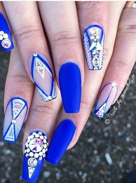 Blue Nail Designs With Rhinestones
 Royal blue rhinestone matte nails design nailart …