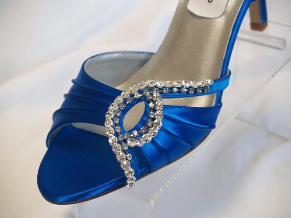 Blue Wedding Shoes For Bride
 Blue Wedding Shoes Royal Blue Crystals 2 5 heels by NewBrideCo