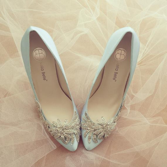 Blue Wedding Shoes For Bride
 Something Blue Wedding Shoes with Crystal Vine Applique