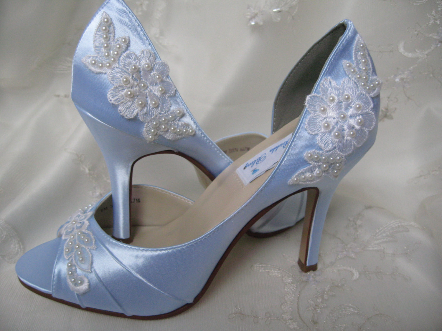 Blue Wedding Shoes For Bride
 Blue Wedding Shoes With Lace and Pearls Baby Blue Over 100