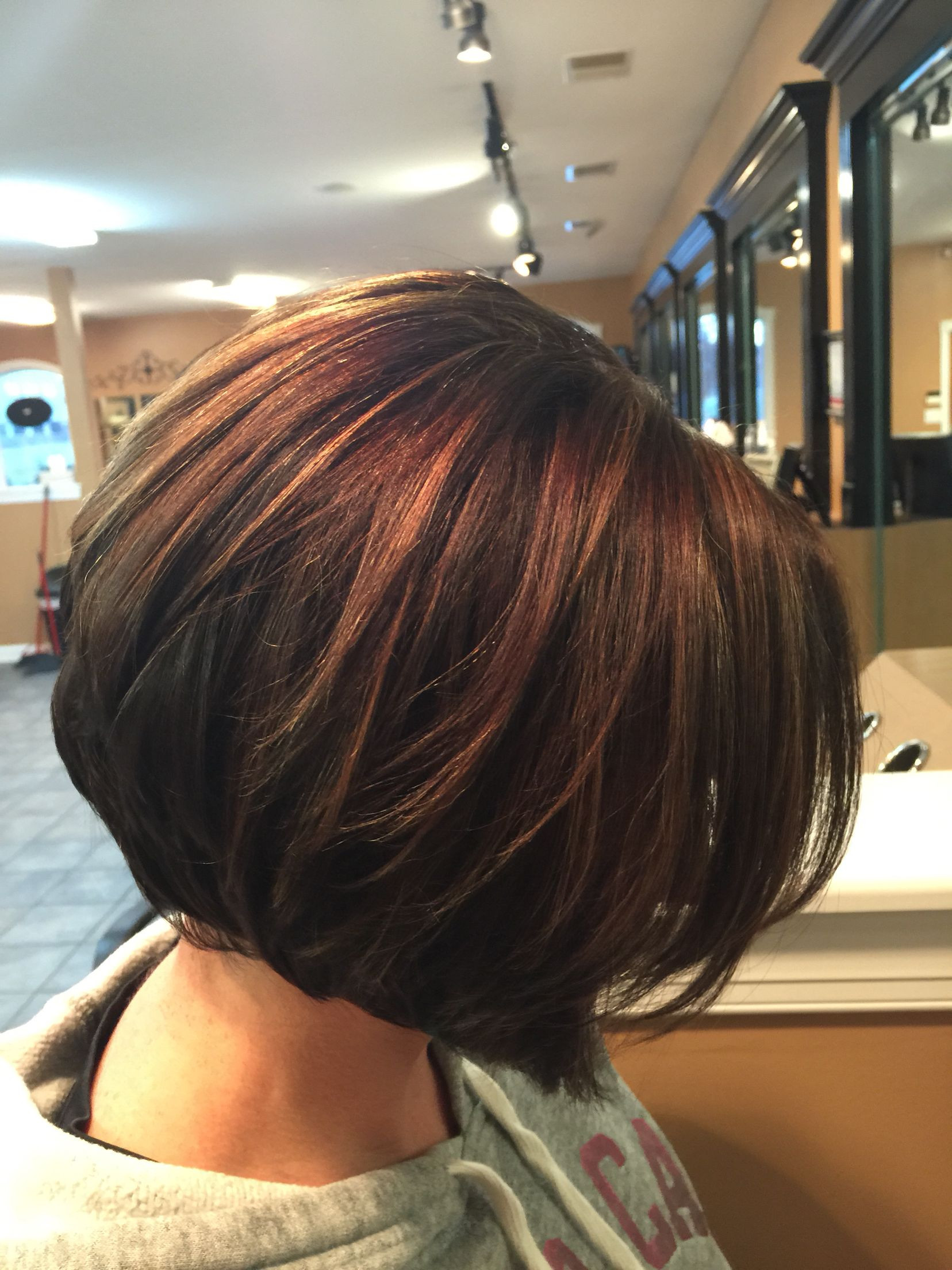 Bob Haircuts With Highlights
 Inverted bob Chocolate brown with caramel highlights
