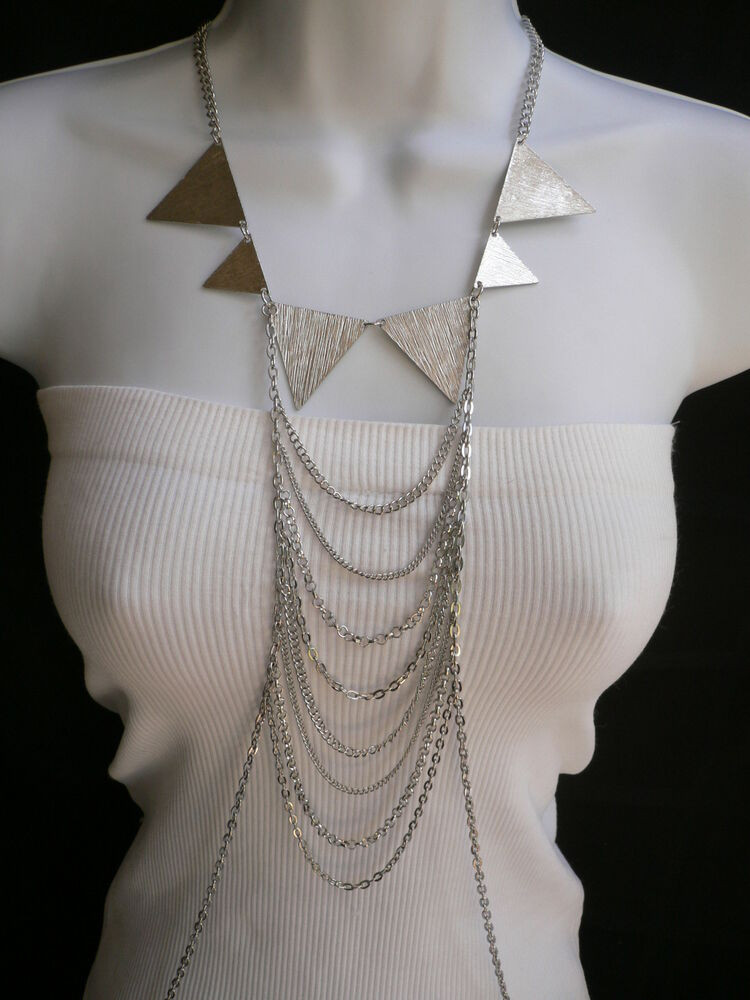 Body Jewelry Fashion
 NEW WOMEN SILVER CHOLER TRIANGLES METAL BODY CHAIN JEWELRY