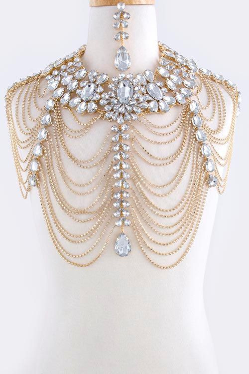 Body Jewelry Shoulder
 Luxury Wedding Jewelry Long Crystal Necklace Chain Bridal