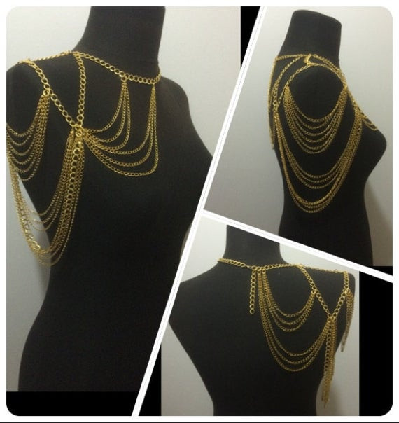 Body Jewelry Shoulder
 Gold shoulder necklace shoulder jewelry body jewelry