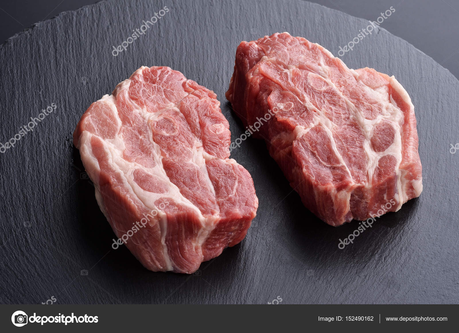 Boneless Pork Shoulder
 Two fresh raw boneless pork shoulder butt slices — Stock