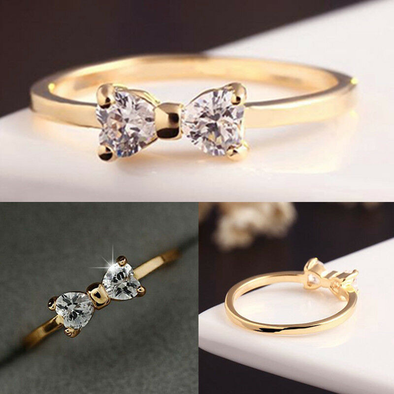 Bow Wedding Ring
 Fashion Women Gold Crystal Rhinestone Finger Bow Wedding