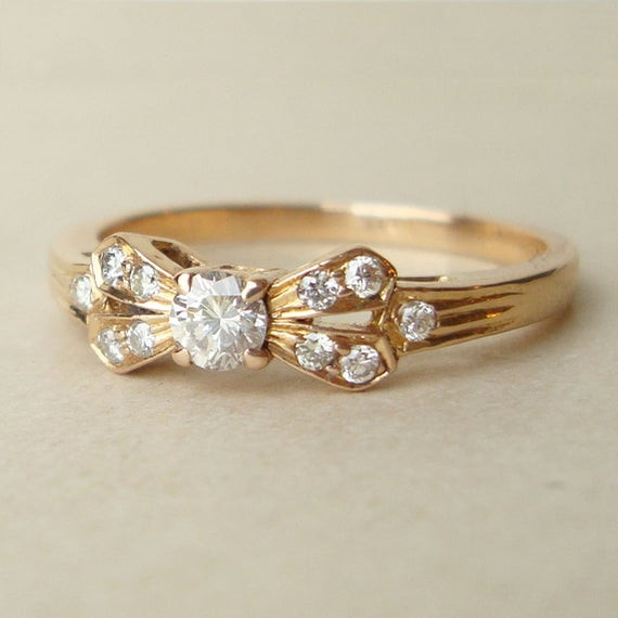 Bow Wedding Ring
 Items similar to Vintage Diamond Bow Ring Vintage Diamond