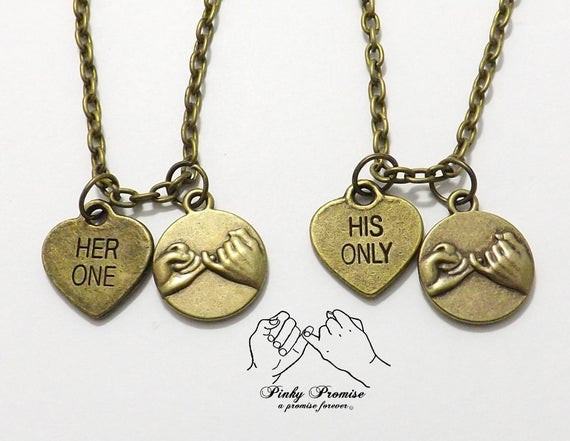 Boyfriend And Girlfriend Necklaces
 2 Her e His ly Pinky Promise Necklaces Hand by koolstuff2