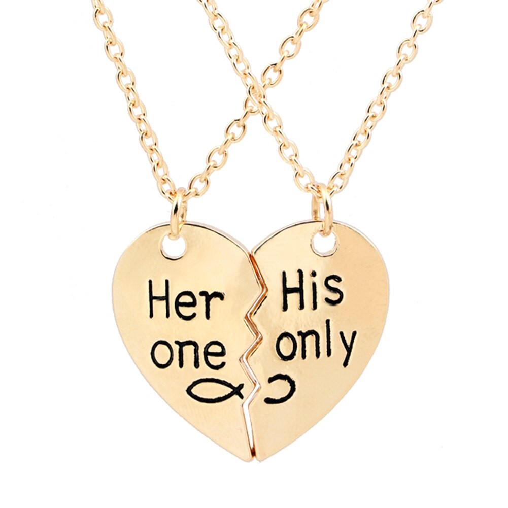 Boyfriend And Girlfriend Necklaces
 "her e His ly" Couple Necklaces Jewelry Heart Pendant