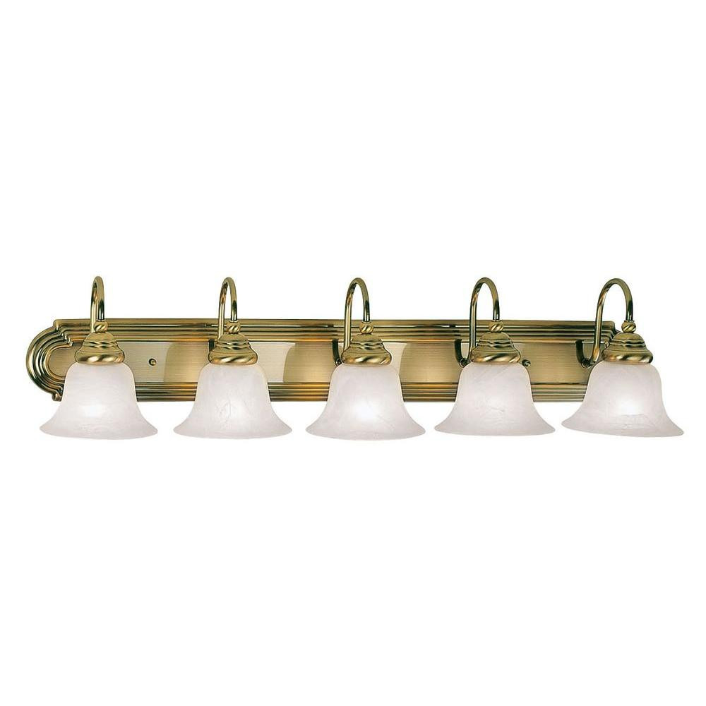 Brass Bathroom Vanity Light
 Livex Lighting 5 Light Antique Brass Bath Light with White