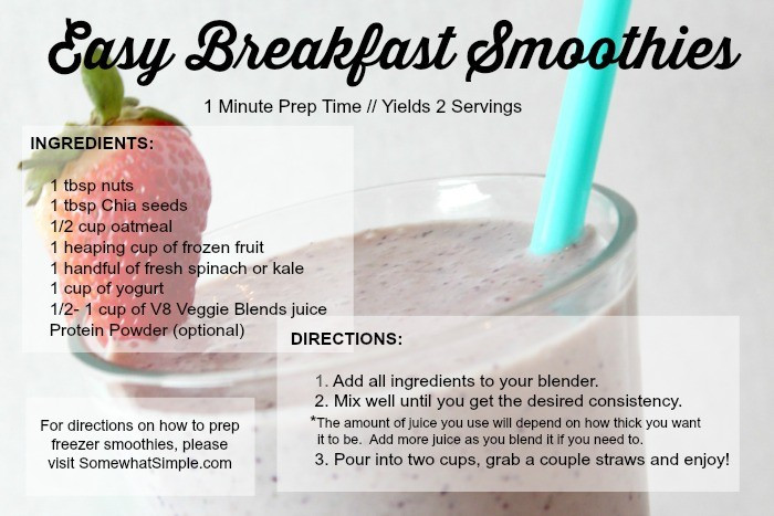 Breakfast Smoothie Recipe
 Easy Breakfast Smoothies Somewhat Simple