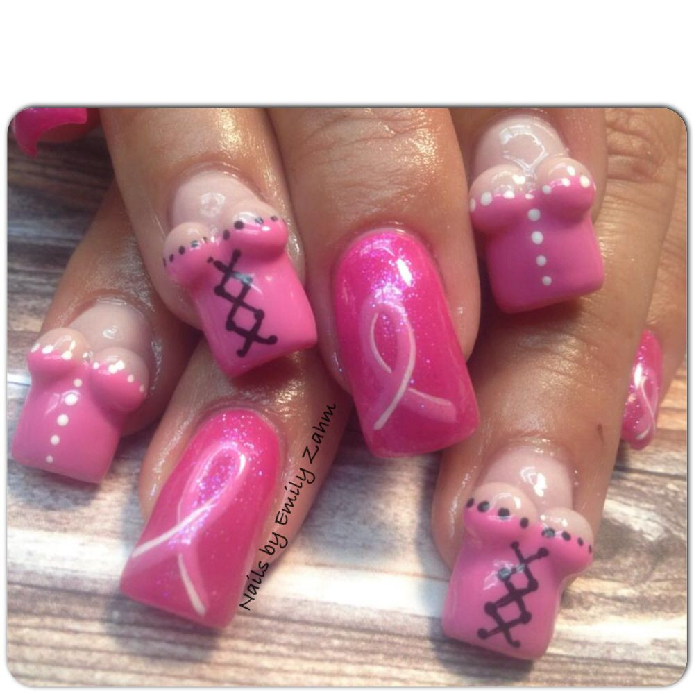 Breast Cancer Awareness Nail Designs
 Breast cancer nail art Nails by Emily Zahm