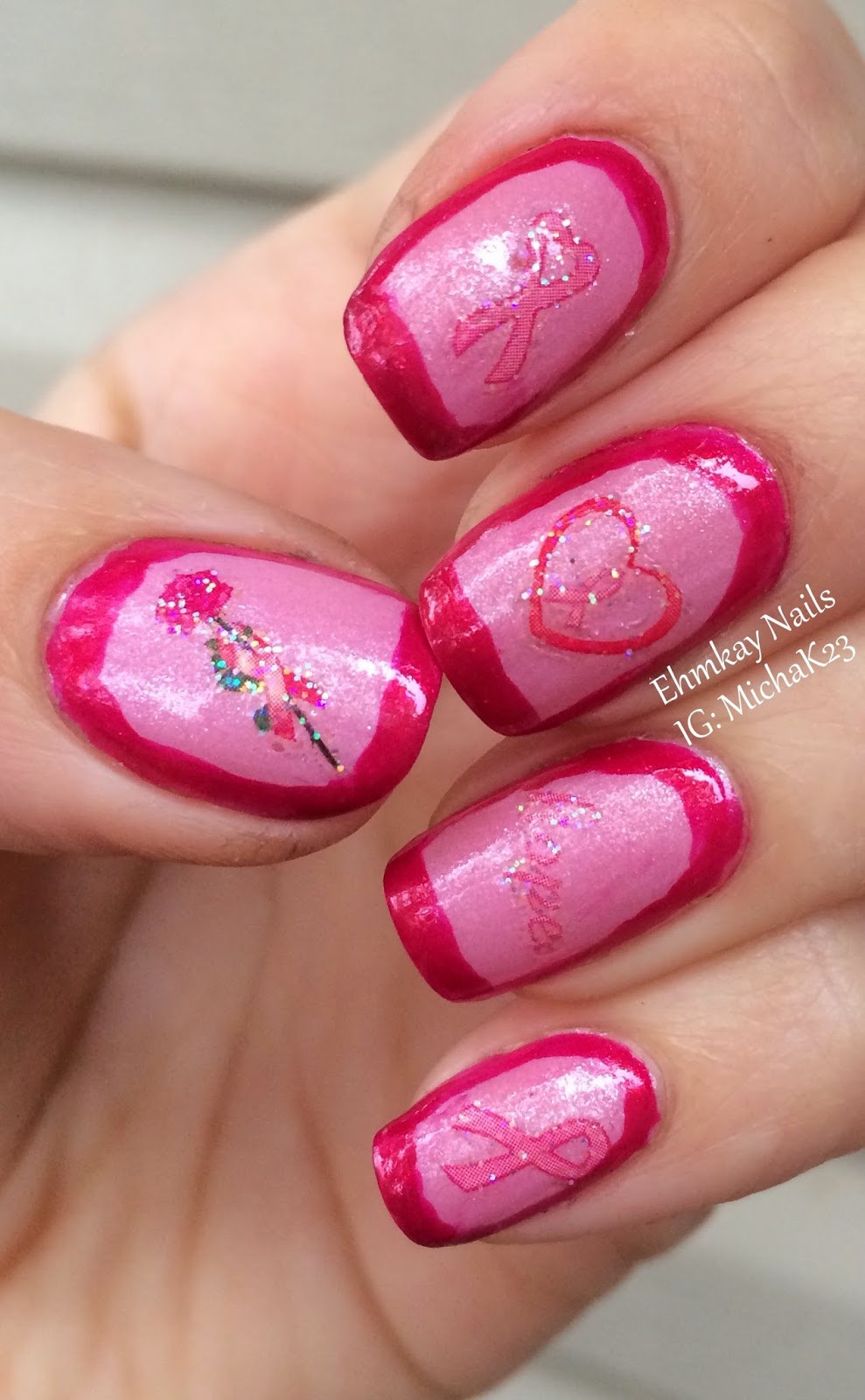 Breast Cancer Awareness Nail Designs
 ehmkay nails Breast Cancer Awareness Nail Art with Joby
