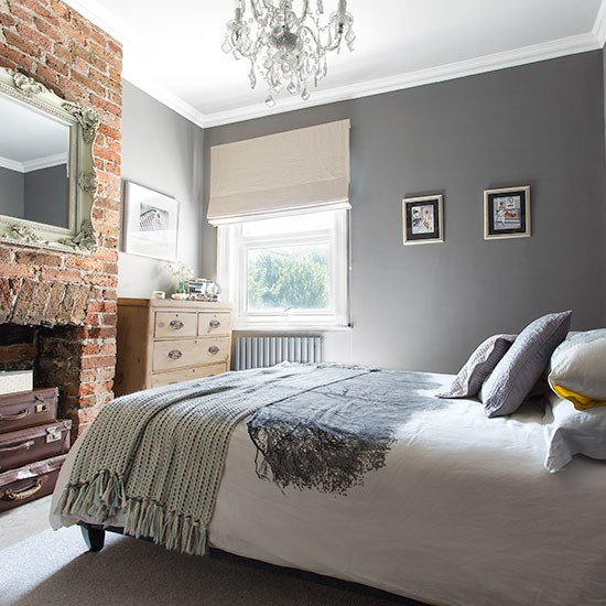 Brick Wallpaper Bedroom
 Grey bedroom with exposed brick wall