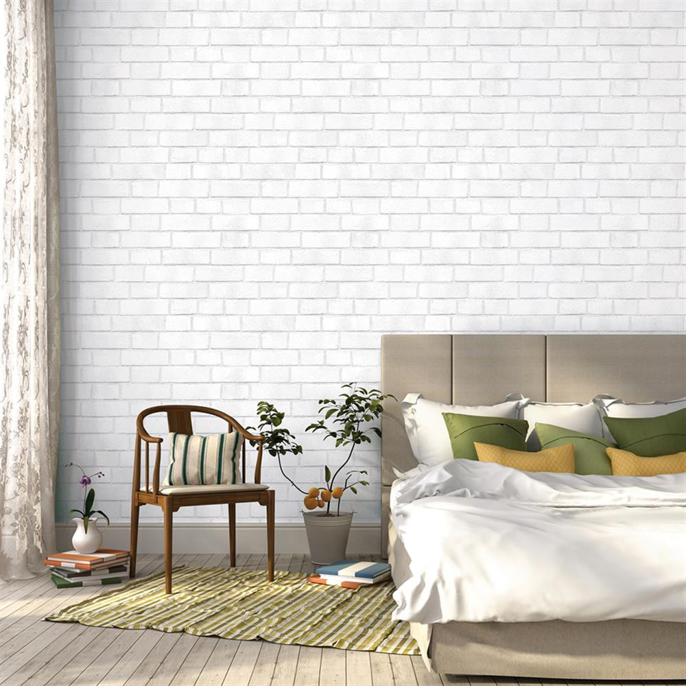 Brick Wallpaper Bedroom
 Brick Textured Industrial Loft White Removable Wallpaper