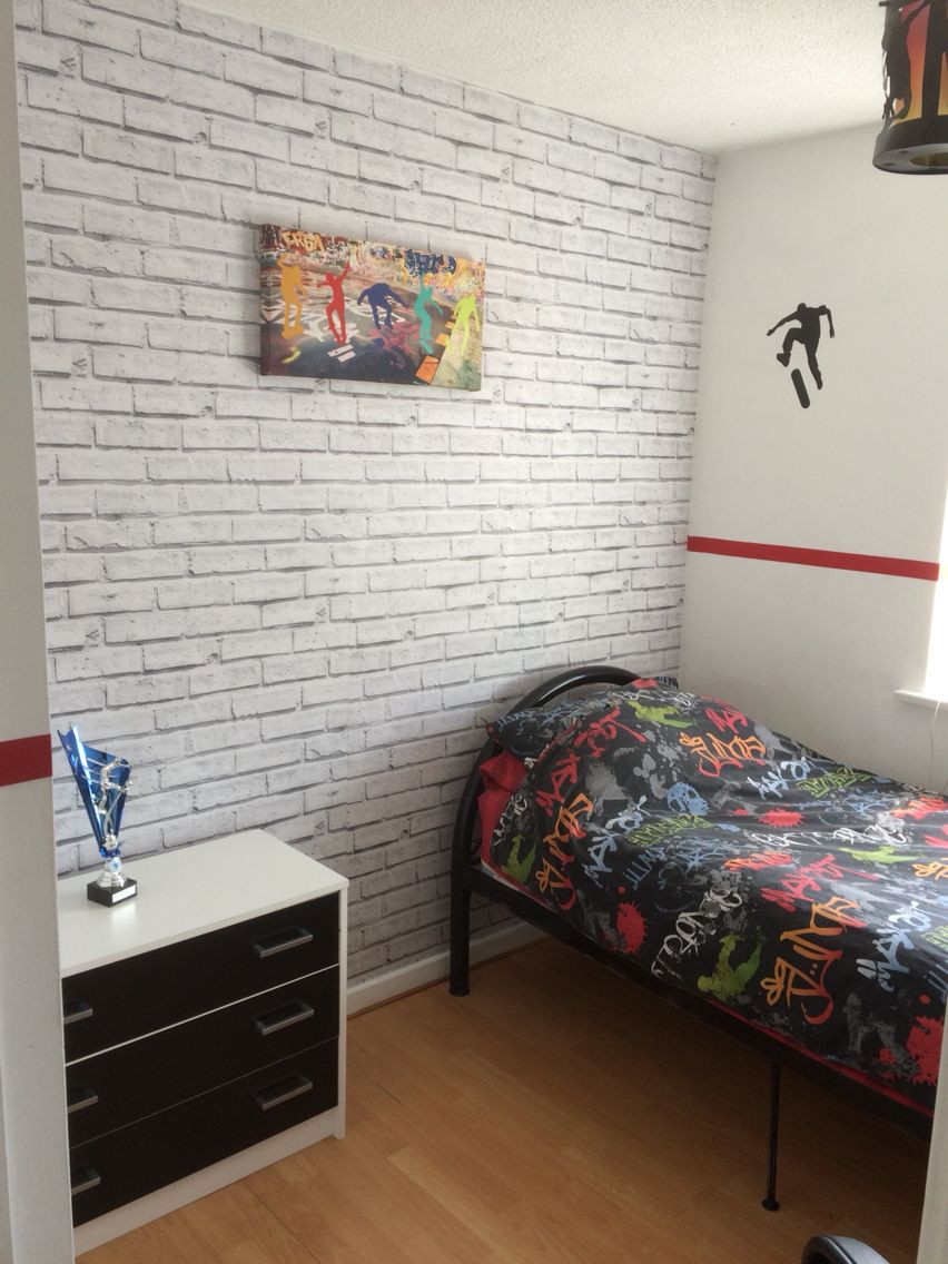 Brick Wallpaper Bedroom
 Revamp sons bedroom with brick wallpaper