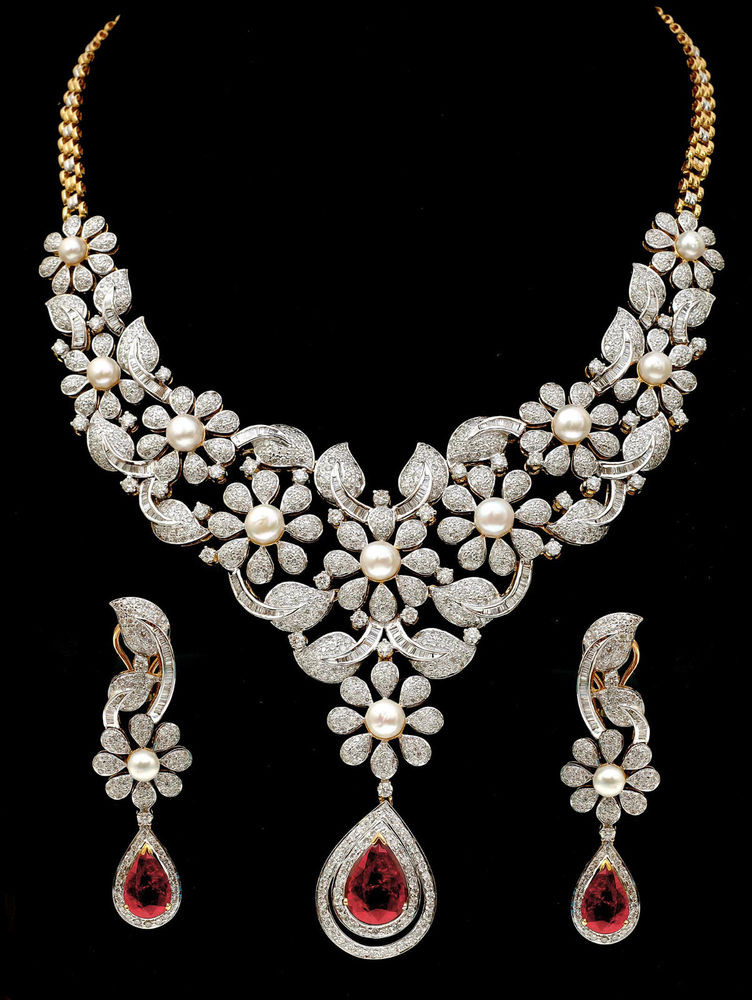 Bridal Party Jewelry Sets
 Fine Party Bridal Wear Necklace Earrings Set With Ruby