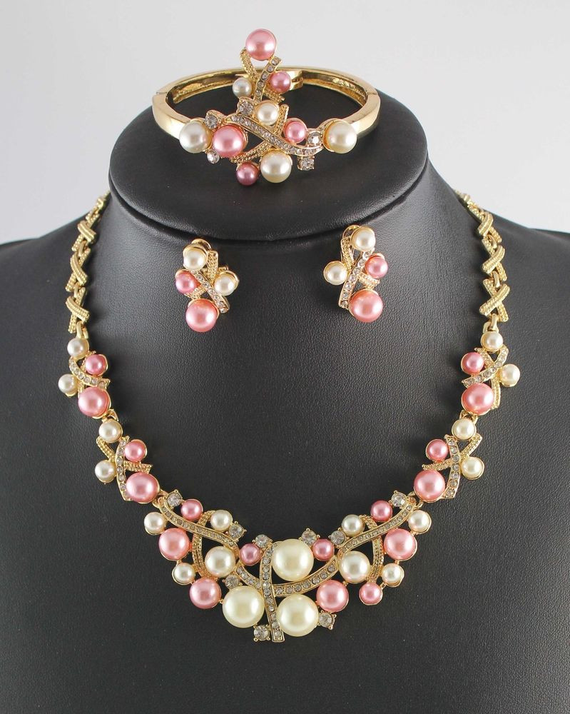 Bridal Party Jewelry Sets
 Gold Plated Bridal Jewelry Sets Pearl Rhinestone Crystal