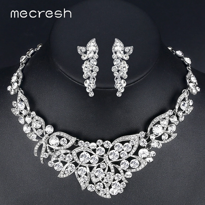Bridal Party Jewelry Sets
 Mecresh Clear Crystal Wedding Jewelry Sets for Women