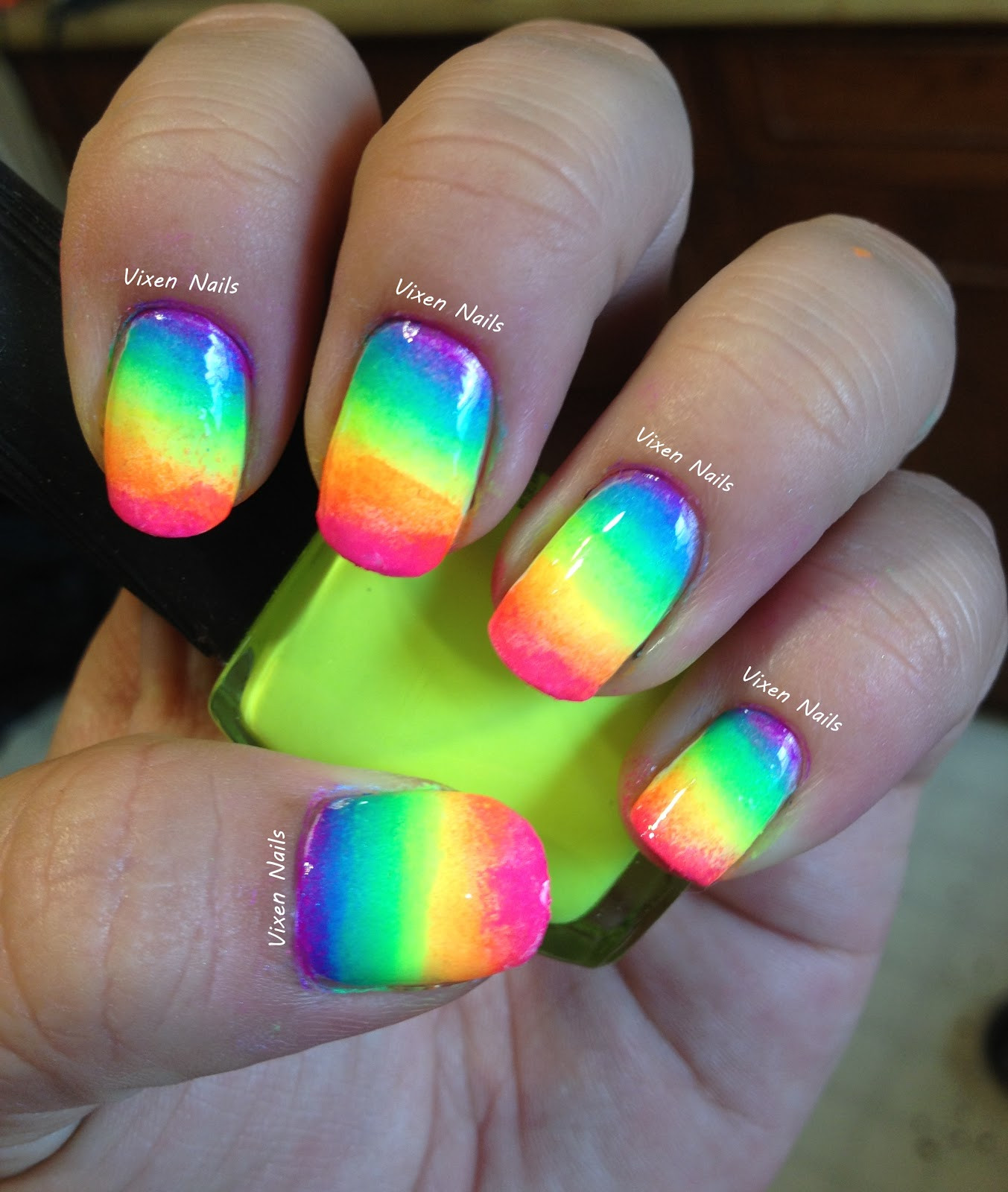 Bright Colored Nail Designs
 Vixen Nails Rainbow Ombre Tutorial
