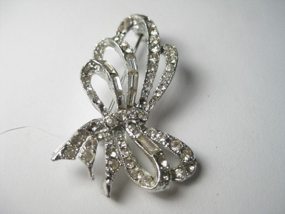 Brooches Art
 Vintage Silvertone Art Deco All Rhinestone Marcasite