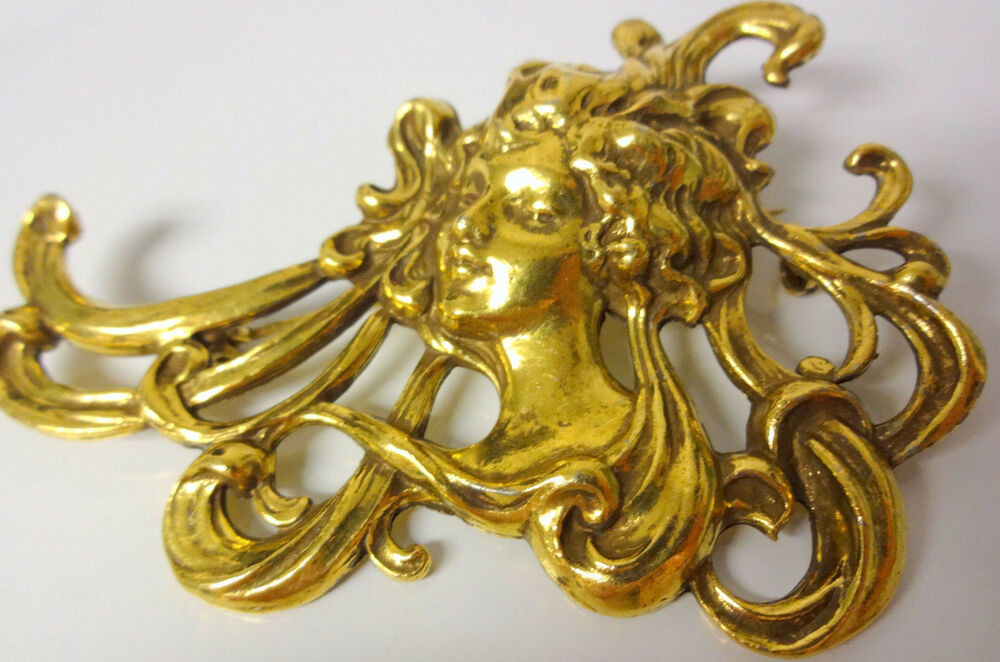 Brooches Art
 Vintage Art Nouveau Deco Gold Tone Pin Brooch