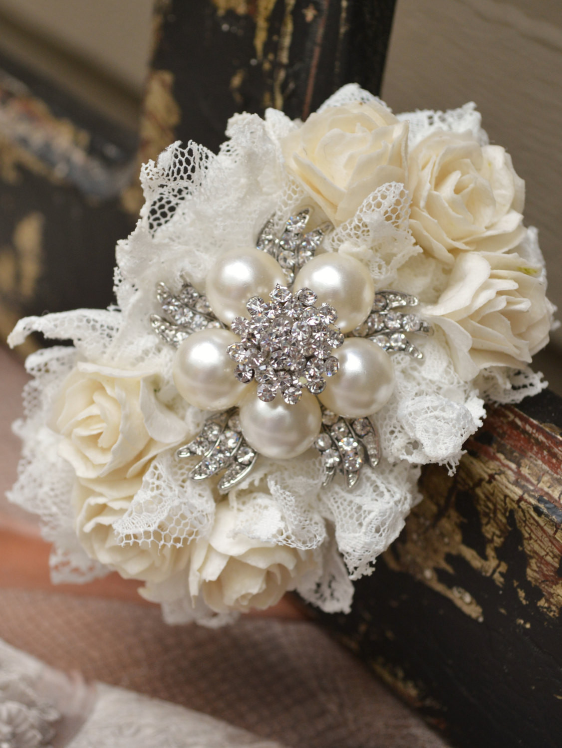 Brooches Corsage
 Brooch Wrist Corsage Ivory and White