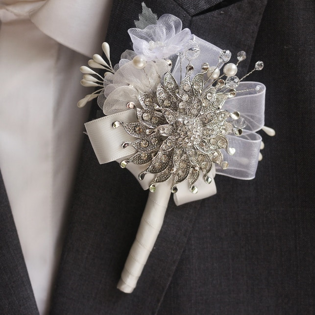 Brooches Corsage
 Handmade groom corsages bestman lapel flowers silver
