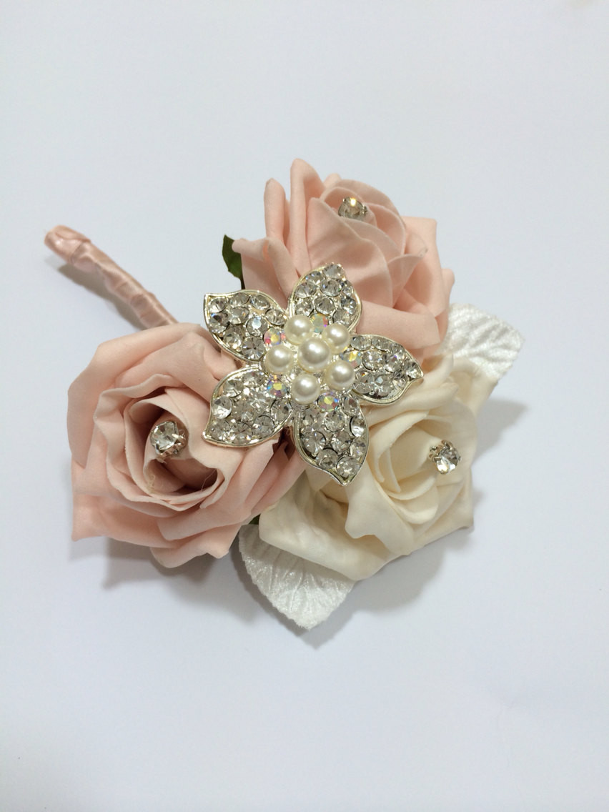 Brooches Corsage
 La s Brooch CorsageWedding Corsage Peach and Cream Roses