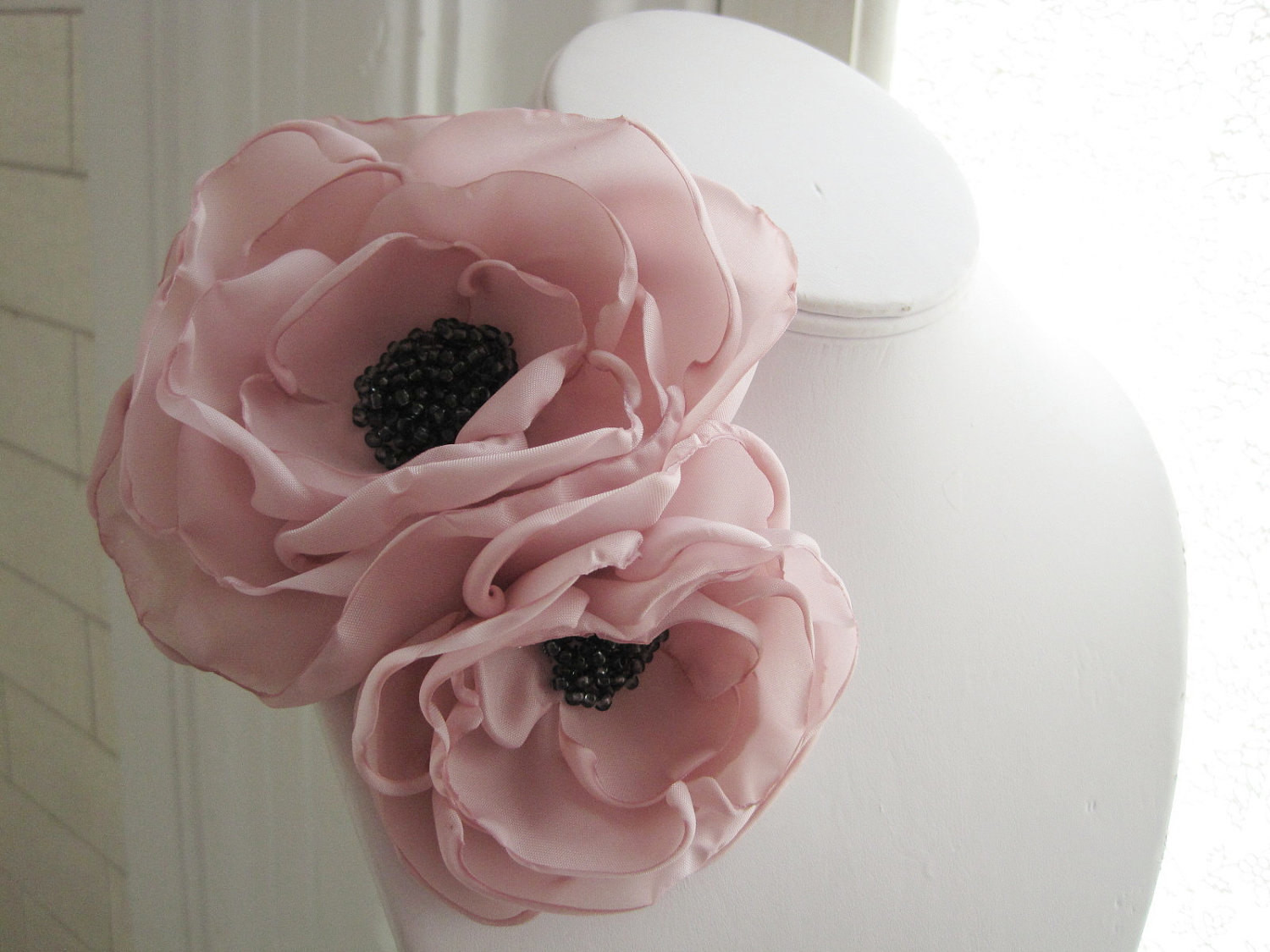 Brooches Corsage
 fabric flower brooch corsage pin in parfait pink and gray