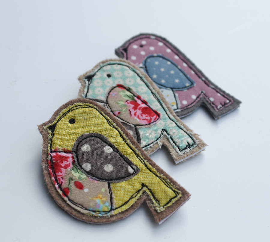 Brooches Hand Made
 fabric bird brooch by honeypips